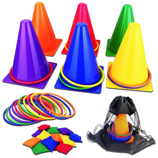 3 in 1 Toss Game Set Hoops and Cones with Bean Bags Training Game for Kids