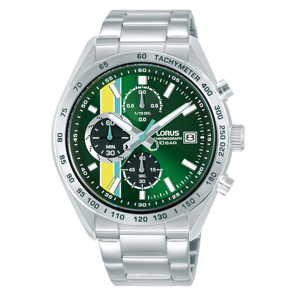 Lorus Men Silver-Green Metal Button Sport, Analogue RM395JX9