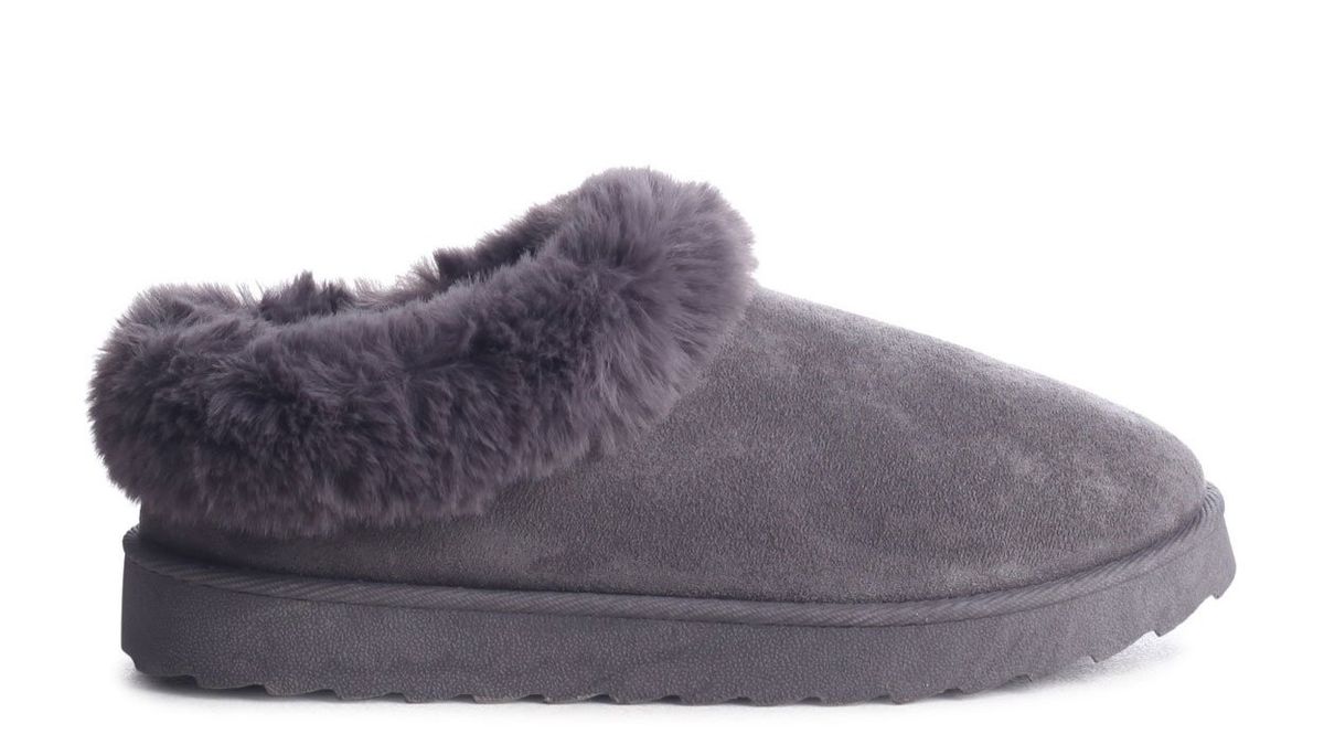 Linzi Vanda - Ladies Grey Faux Suede Slipper Shoe With Faux Fur Lining ...