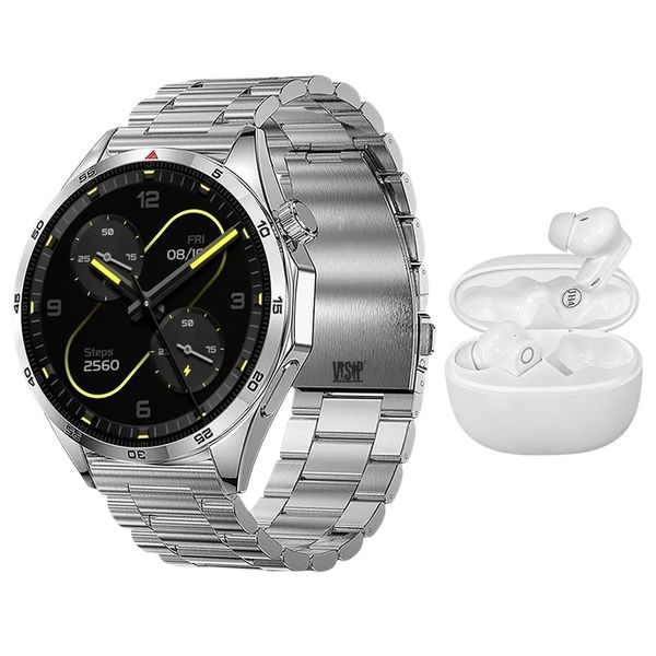 Men's Smartwatch with Wireless Earbuds Combo, All-in-One Smart Wearable Set