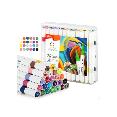 Deli Acrylic Marker Dual Tip 24 colours With Carry Box Art