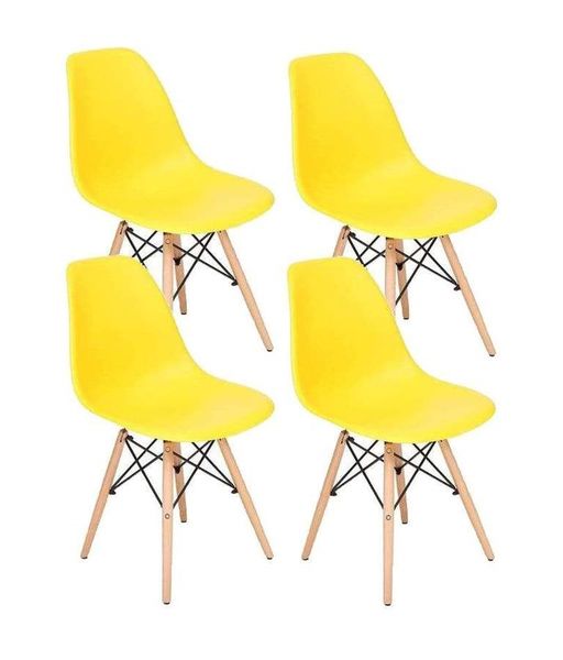 Wooden Leg Dining Chairs - Four Pack - Yellow Colour