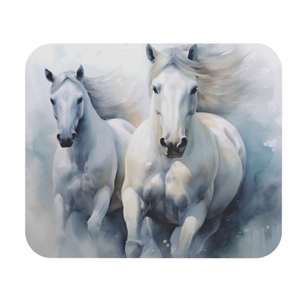 White Horses Mouse Pad