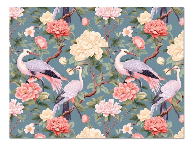 Disposable Paper Placemats - Egret Birds &amp; Flowers
