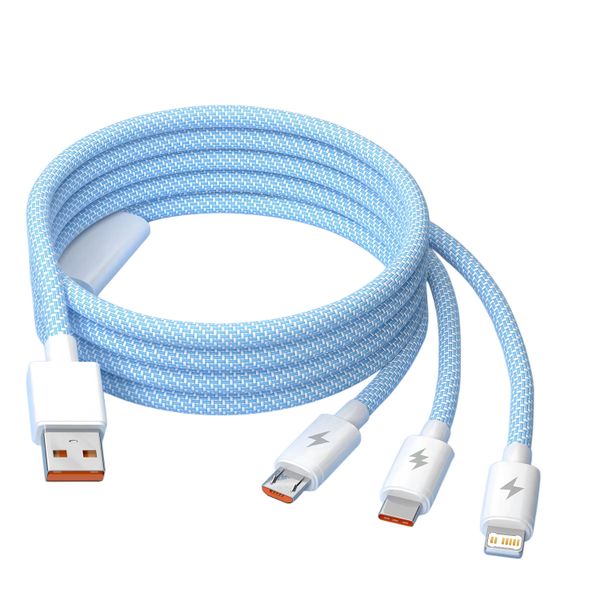 3 In 1 6A Cable For Micro USB Type-C Phone Charger USBC Data Cable
