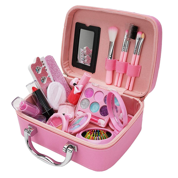 Kids Girl Pretend Play Makeup Kit With Bag Toy - Pink
