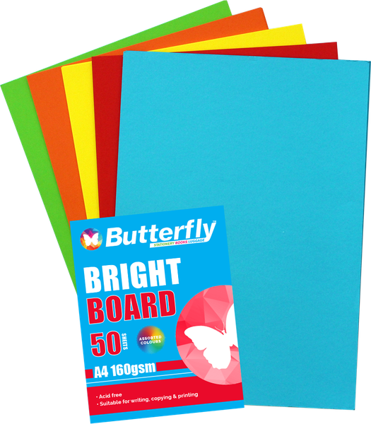 Butterfly A4 Bright Board 50'S - Assorted