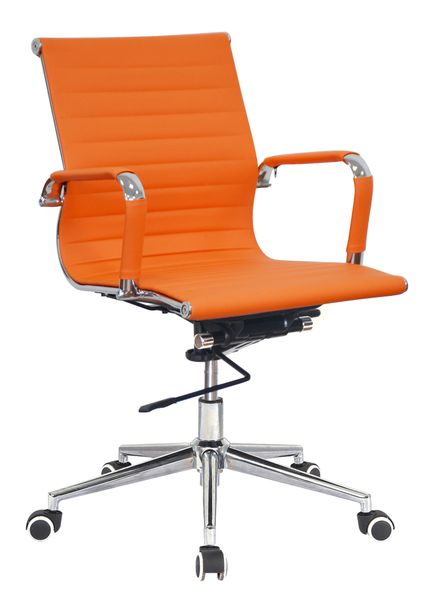 Ribbed PU Leather Medium Back Office Chair-Orange