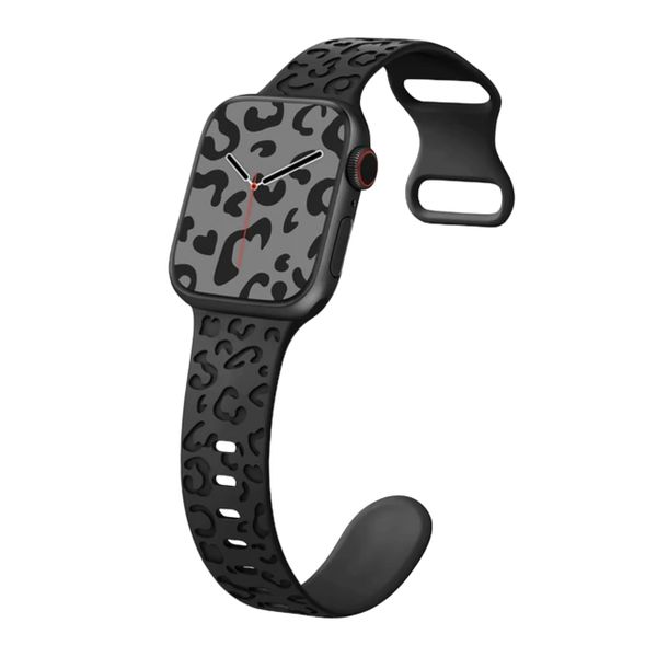 Leopard Print Engraved Silicone Band Compatible with Apple Watch 38mm, 40mm, 41mm