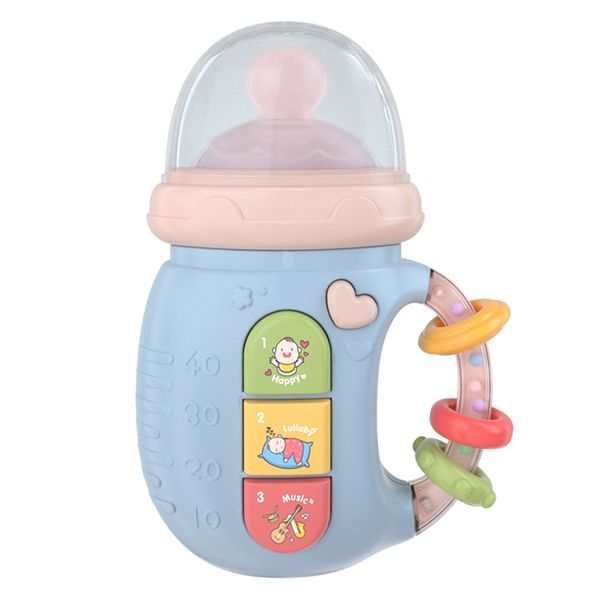 Infant Bottle Shape Teether Toy Soothing Sounds And Lullaby Machine Blue