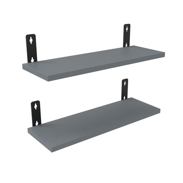 Wood Floating Shelves 2-Set with Metal Brackets for Home, Office, Gym