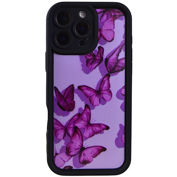 Phone Case with Purple Butterfly Pattern - Iphone 16 Pro - Black