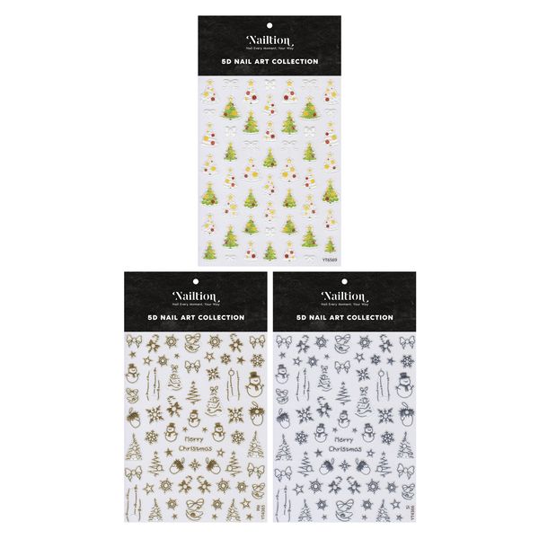 Nailtion 5D Christmas Nail Art Sticker - Gold, Silver Foil and 3D Embossed