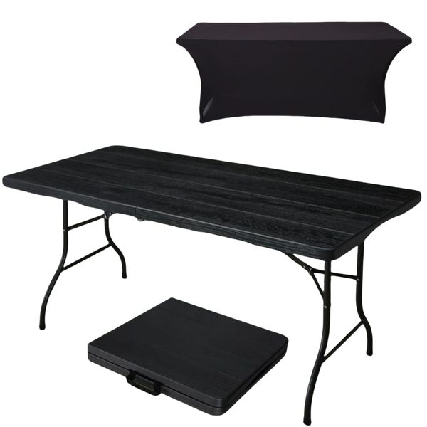 1.8m Folding Table With Tablecloth For Camping Picnic Garden Patio Balcony