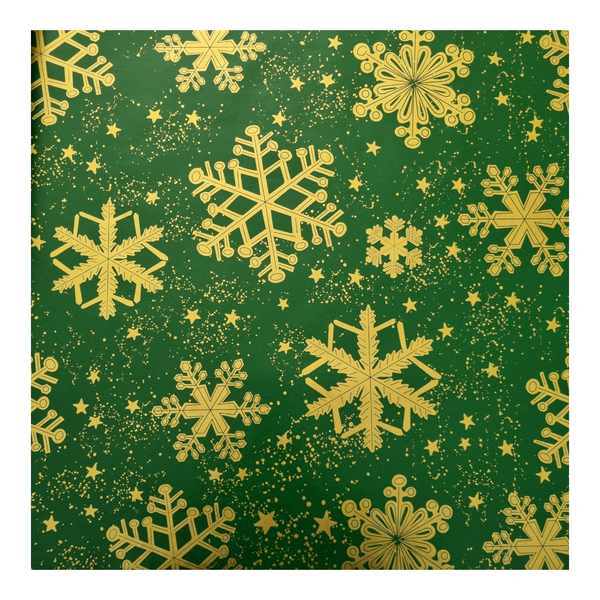 Green Wrapping Paper With Large Gold Christmas Snowflakes - 10m roll