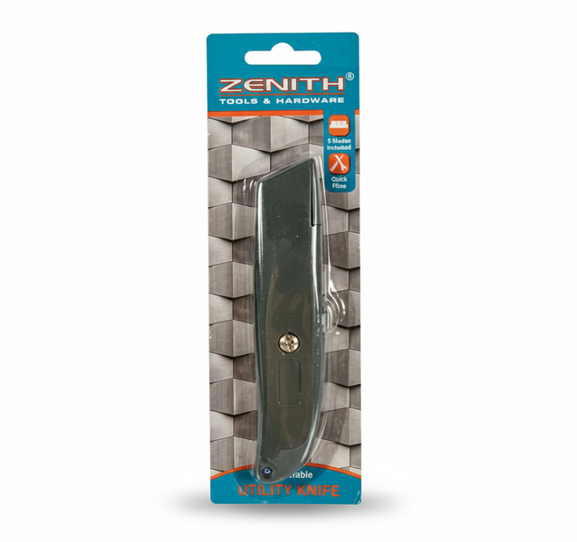Zenith Retractable Utility Knife with 5 Spare Blades for Trimming