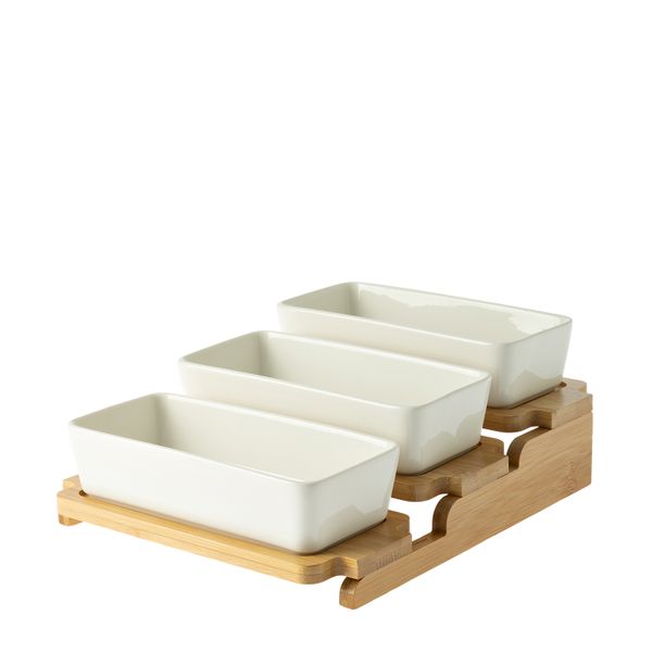 George &amp; Mason - 3 Tier Serving Bowls w/ Bamboo Base