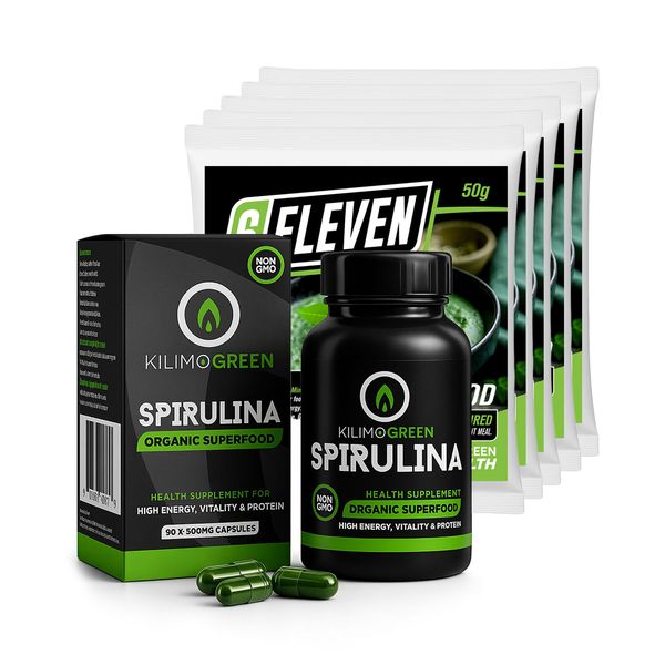 KilimoGreen Spirulina Capsules - 90 x 500mg + 5x 6Eleven Sachets