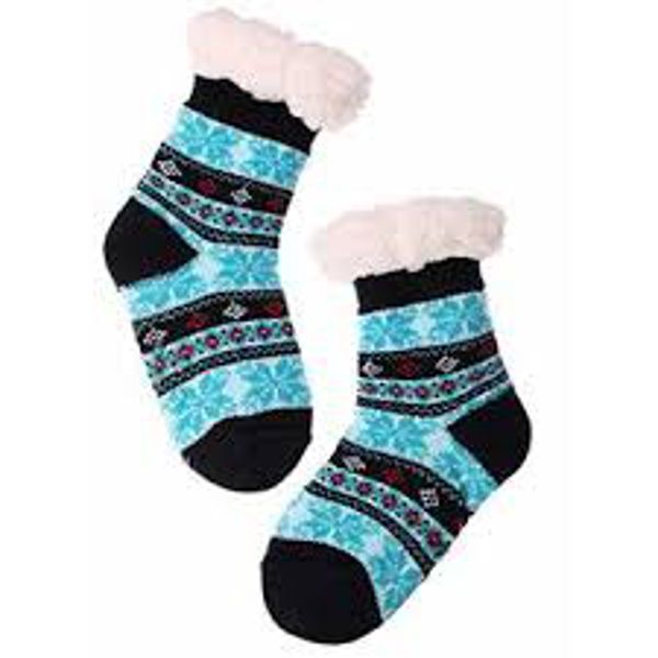 Kids Boys Girls Fuzzy Slipper Socks Soft Warm Thick Fleece lined - Blue
