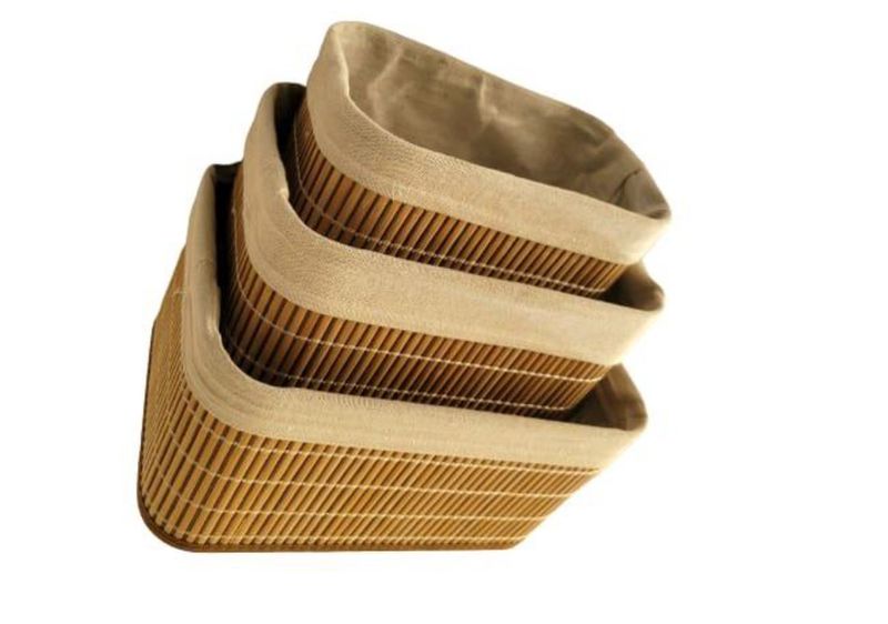 Set Of 3 Bamboo Baskets With Fabric Lining