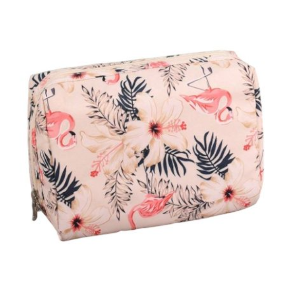 Flamingo and Floral Pattern Waterproof Multifunctional Cosmetic Bag
