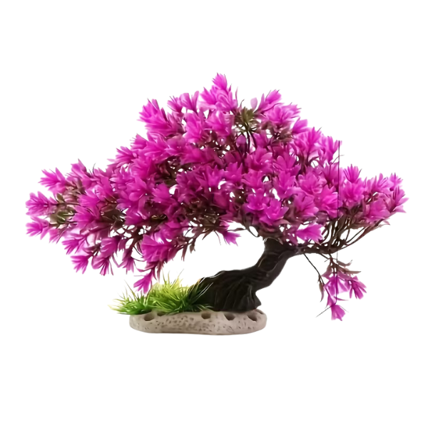 Bonsai Tree with Dark Pink Flowers | Fish Tank Decoration