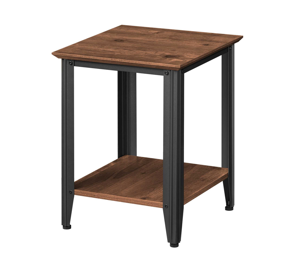 Industrial Side Table with Open Shelf - Sturdy Wood & Metal Frame