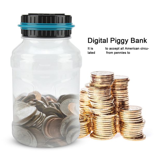 LCD Digital Piggy Bank Coin Counting Money Jar 2.5L Clear 11.5x20cm
