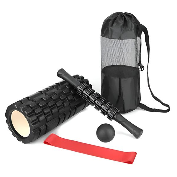 5 in 1 Foam Roller Set for Deep Tissue Muscle Massage - Black