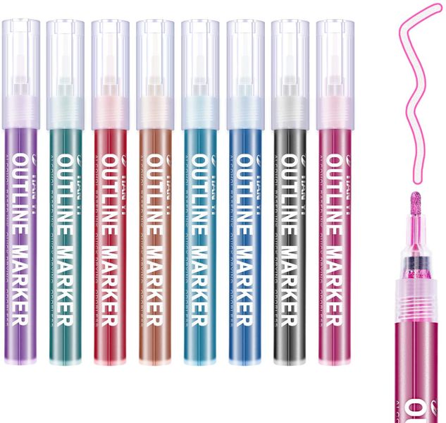 Metallic Self Outlined Marker Pen - Set of 8
