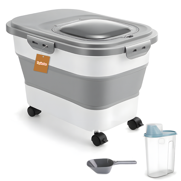 Topika - 3Piece Foldable Airtight Pet Food Container Set with Wheels, 20lbs