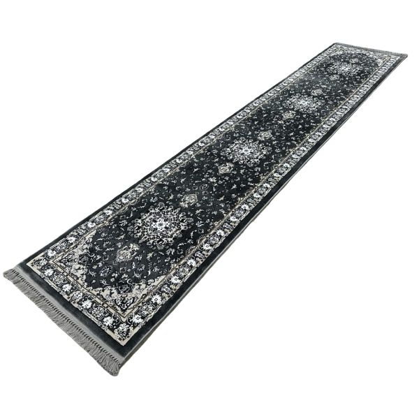 Grey Beige Floral High Quality Passage Turkish Runner Rug - 400 x 80 cm