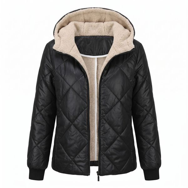 Ladies Diamond Quilted Hooded Padded Jacket - Warm &amp; Lightweight