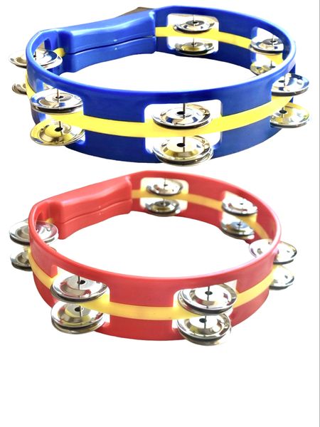 Vibrant Tambourines with Double Row Jingles - Blue And Red