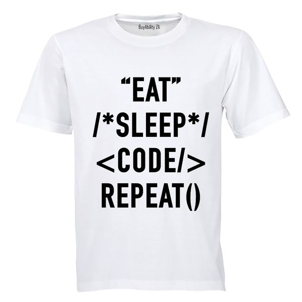 Eat - Sleep - Code - Repeat - Mens - T-Shirt - White