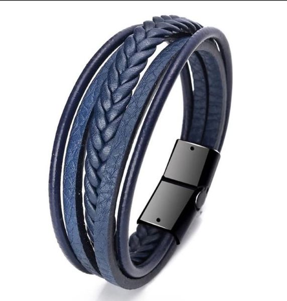 Men/Women Trendy Genuine Leather Bracelets Multilayer Braided Navy