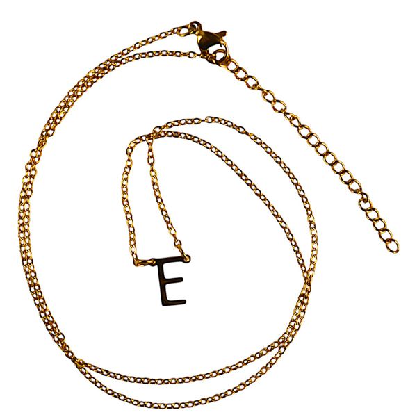 Stainless Steel Necklace with Initial 'E' Pendant - Gold