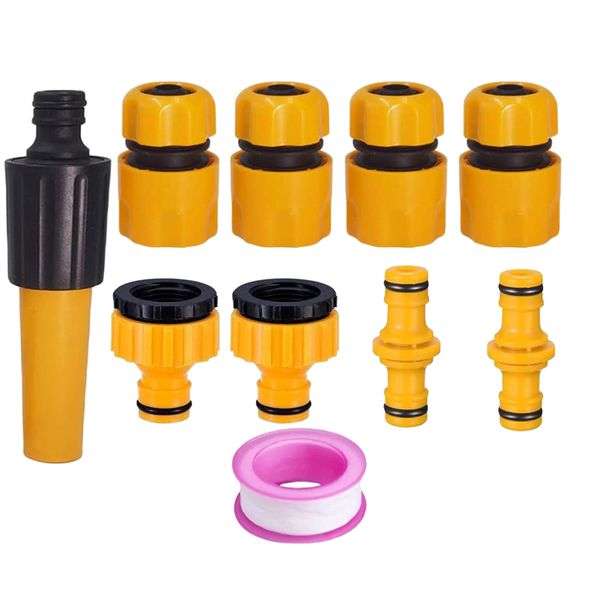 Garden Plastic Irrigation Hose Pipe Connectors &amp; Sprayer Set of 10