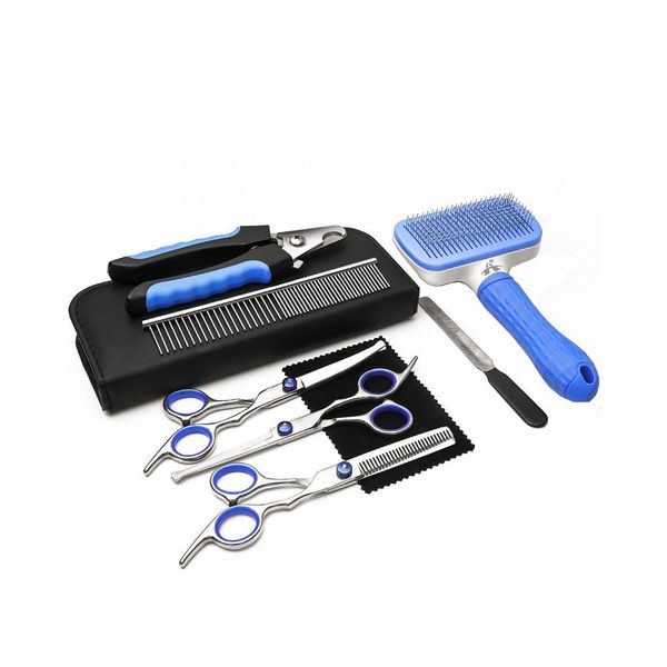 ALANES Dog Grooming Scissors Set Dog Brush Nail Clipper Pet Grooming Shears