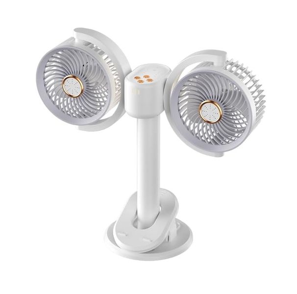 DW Double Headed Circulating Height Adjustable Rechargeable Fan White - Y-6