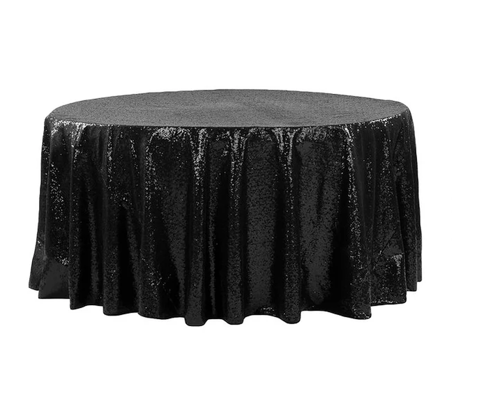 Round Sequin Tablecloth Black - 10 Seater