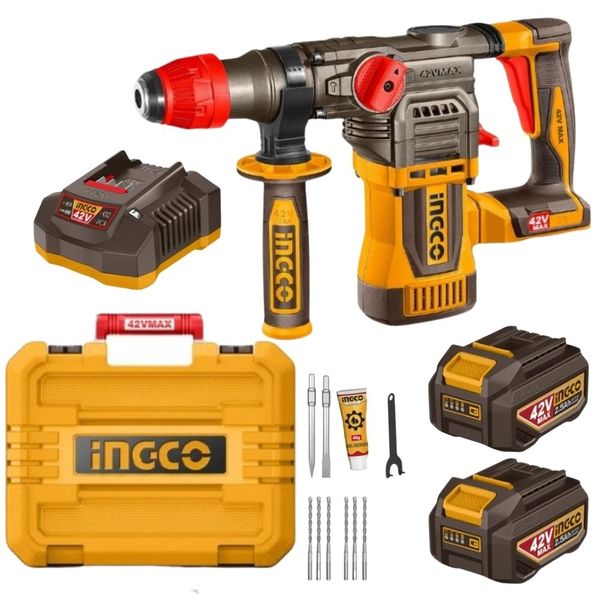 Ingco - Cordless 4.5J Rotary Hammer (42V) with 2x 2.5Ah Batteries &amp; Charger