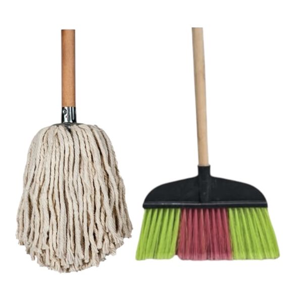 Wood Handle Mop and Push Broom Set
