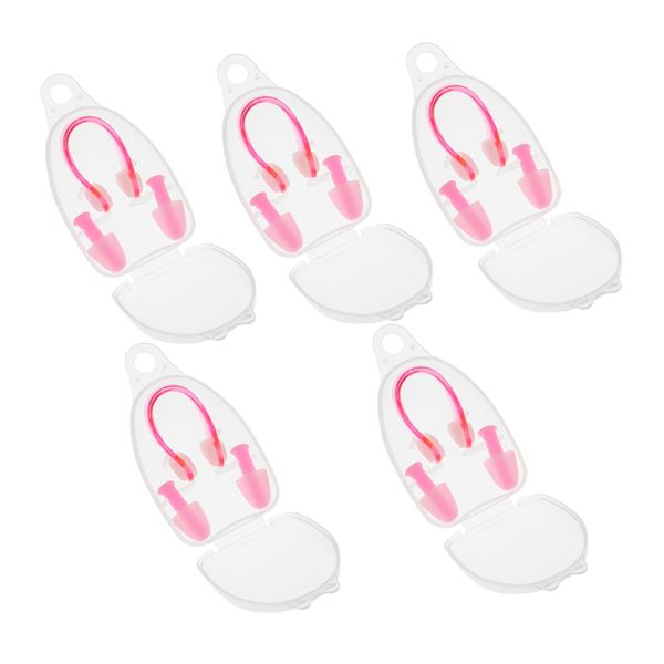 Sport Waterproof Pink Silicone Swimming Earplugs and Nose Clip Set of 5