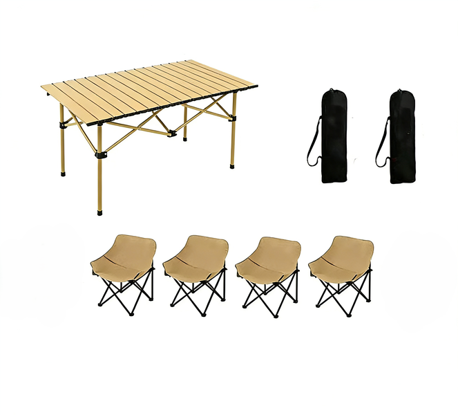 Outdoor Portable Folding Table and Chairs 5-Piece Set - Khaki