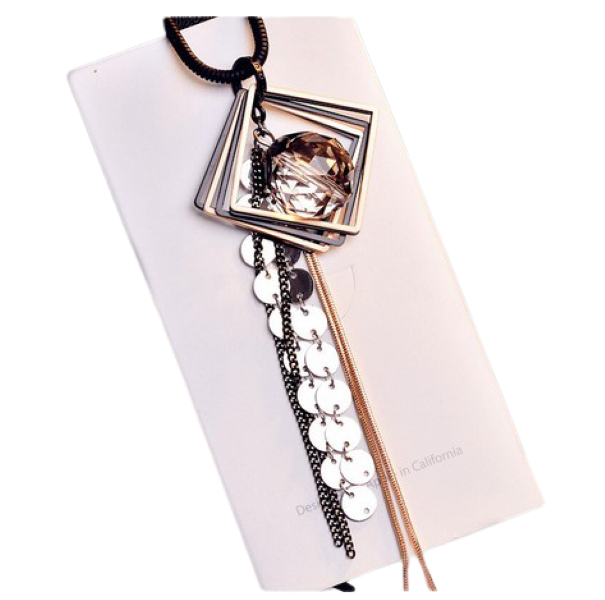 YALLI - Sequines Tassel Necklace and Crystal Pendant - Gold