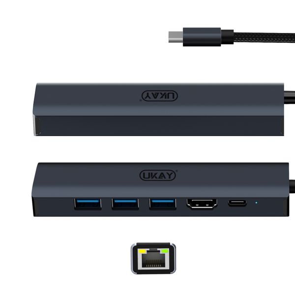 UKAY 6 in 1 HUB Adapter Type-c to 4K HDMI/USB3.0/RJ45/PD Fast Charge