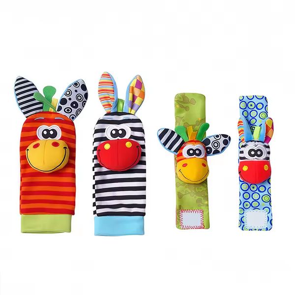Baby Rattles Toys Animal Socks Wrist Strap +Rattle Kids Foot Socks