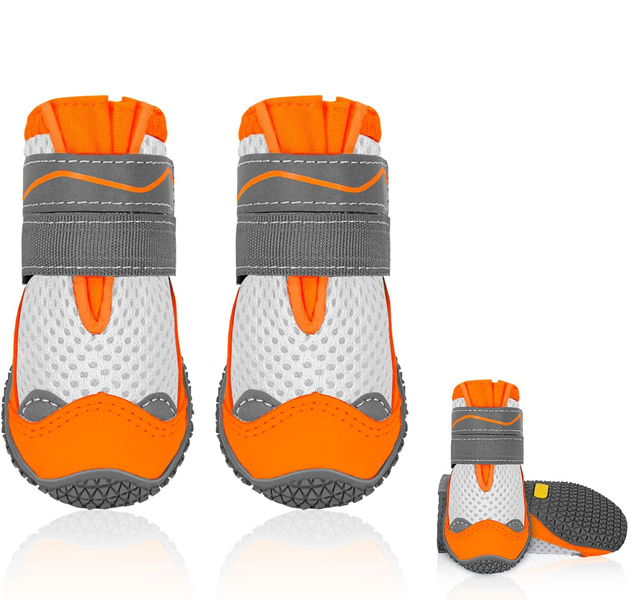 Breathable Dog Boots 4 Pieces - Non-Slip Sole for Hot Pavement, Reflective