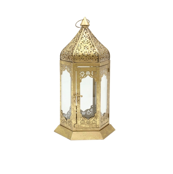 Kitro Metal Antique Gold Brushed Candle Lantern 15 x 47 cm